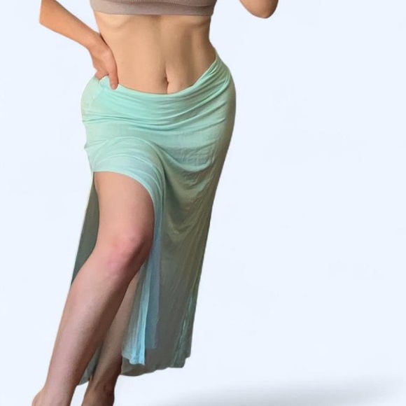 Light Blue Maxi Skirt with Side Slit - Picture 3 of 7